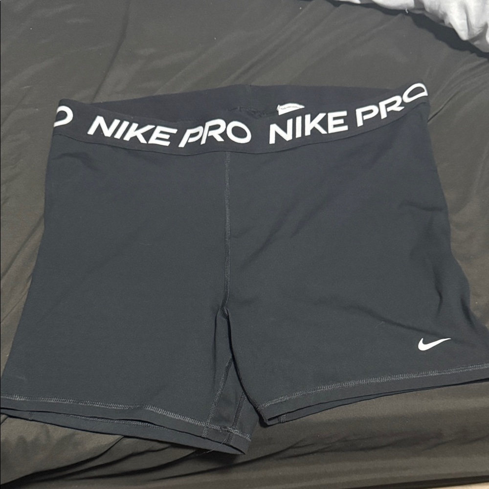 Nike Pro Black Athletic Compression Shorts with White Logo